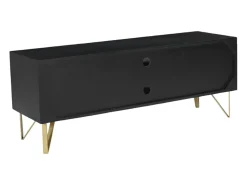 Móvel de TV com 1 porta, 2 gavetas e 2 nichos madeira de mangueira preto e dourado BELORI