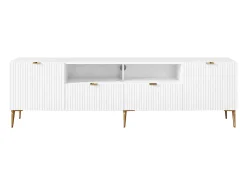 Móvel de TV com 2 portas, 2 gavetas e 2 nichos em MDF e aço branco e dourado YESINIA