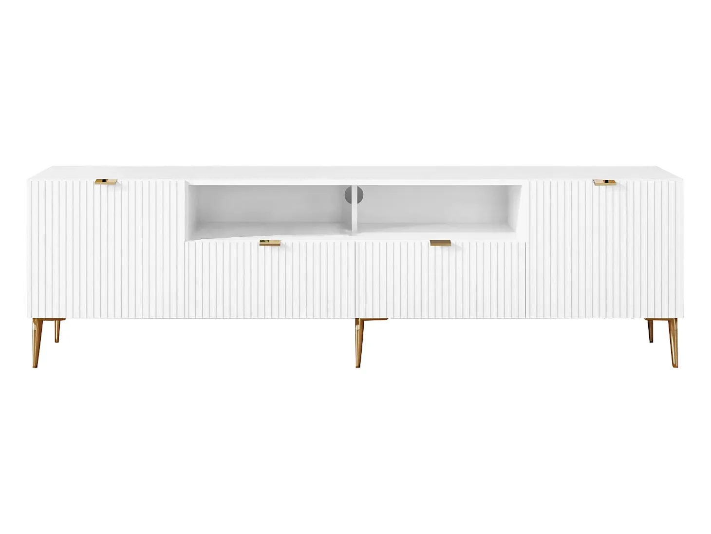 Móvel de TV com 2 portas, 2 gavetas e 2 nichos em MDF e aço branco e dourado YESINIA
