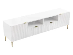Móvel de TV com 2 portas, 2 gavetas e 2 nichos em MDF e aço branco e dourado YESINIA