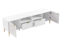 Móvel de TV com 2 portas, 2 gavetas e 2 nichos em MDF e aço branco e dourado YESINIA