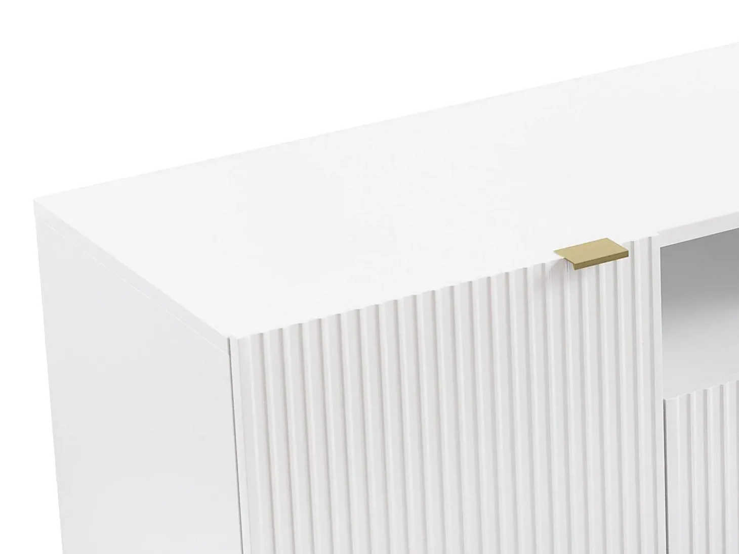 Móvel de TV com 2 portas, 2 gavetas e 2 nichos em MDF e aço branco e dourado YESINIA