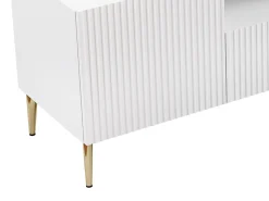 Móvel de TV com 2 portas, 2 gavetas e 2 nichos em MDF e aço branco e dourado YESINIA