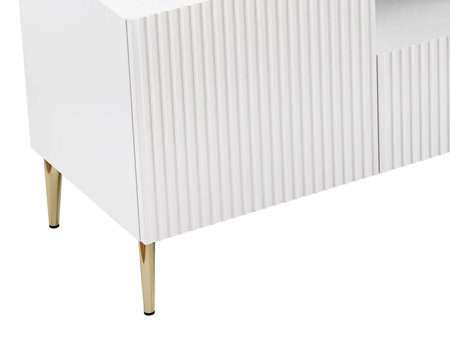 Móvel de TV com 2 portas, 2 gavetas e 2 nichos em MDF e aço branco e dourado YESINIA