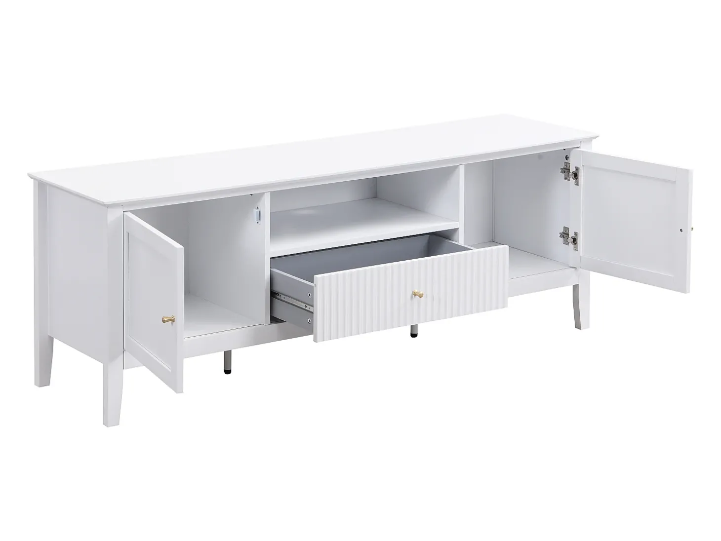 Móvel de TV com 2 portas, 1 gaveta e 1 nicho em MDF branco - NARIVA