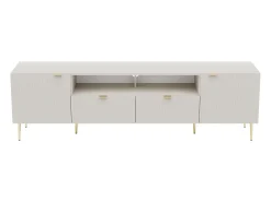 Móvel de TV com 2 portas, 2 gavetas e 2 nichos MDF e aço bege e dourado - YESINIA