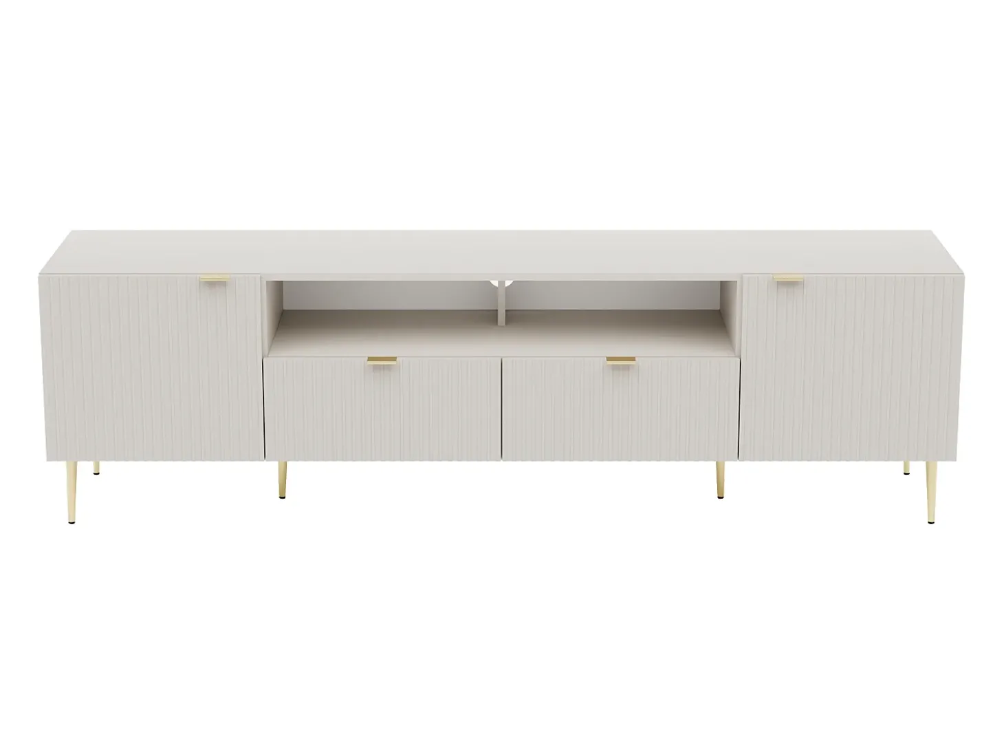 Móvel de TV com 2 portas, 2 gavetas e 2 nichos MDF e aço bege e dourado - YESINIA