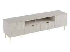 Móvel de TV com 2 portas, 2 gavetas e 2 nichos MDF e aço bege e dourado - YESINIA