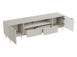 Móvel de TV com 2 portas, 2 gavetas e 2 nichos MDF e aço bege e dourado - YESINIA