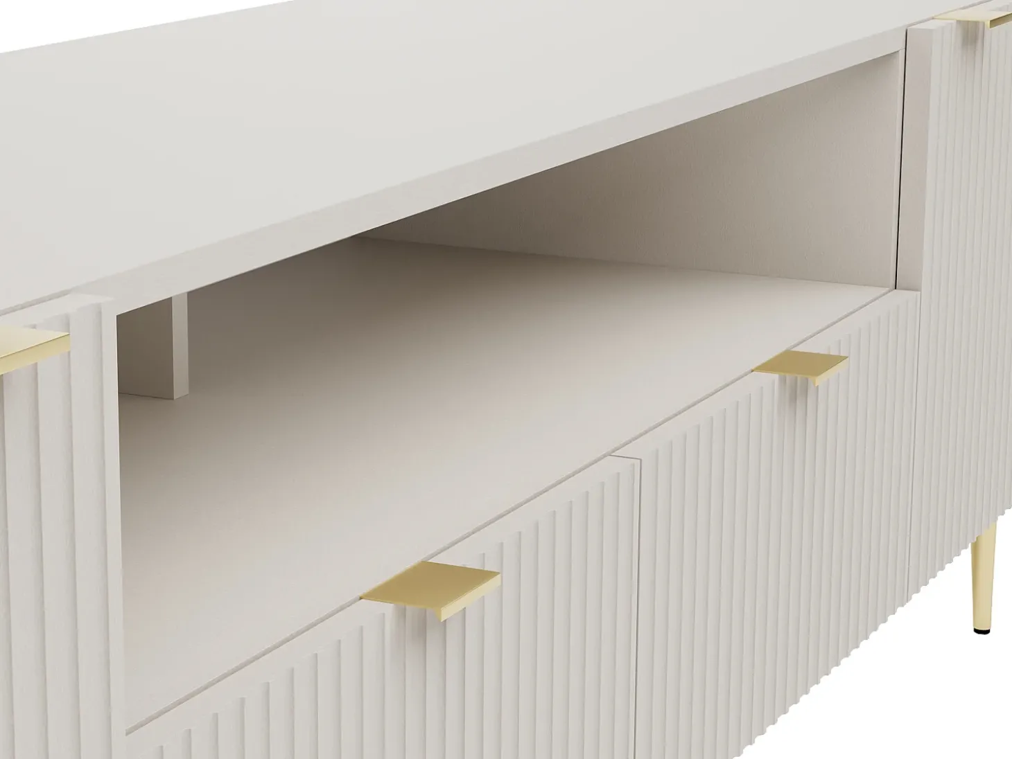 Móvel de TV com 2 portas, 2 gavetas e 2 nichos MDF e aço bege e dourado - YESINIA