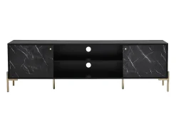 Móvel de TV com 2 portas e 2 nichos MDF e metal efeito mármore preto e dourado - CIEMILA