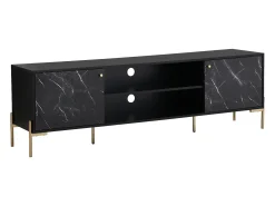 Móvel de TV com 2 portas e 2 nichos MDF e metal efeito mármore preto e dourado - CIEMILA