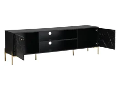 Móvel de TV com 2 portas e 2 nichos MDF e metal efeito mármore preto e dourado - CIEMILA