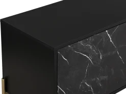 Móvel de TV com 2 portas e 2 nichos MDF e metal efeito mármore preto e dourado - CIEMILA