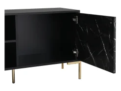 Móvel de TV com 2 portas e 2 nichos MDF e metal efeito mármore preto e dourado - CIEMILA