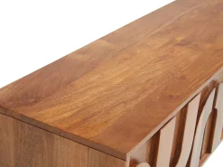 Móvel de TV com 3 portas em madeira de mangueira e metal preto, cor natural - MIZORAM