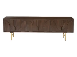 Móvel de TV com 3 portas em madeira de mangueira e metal dourado, natural escuro - MIZORAM