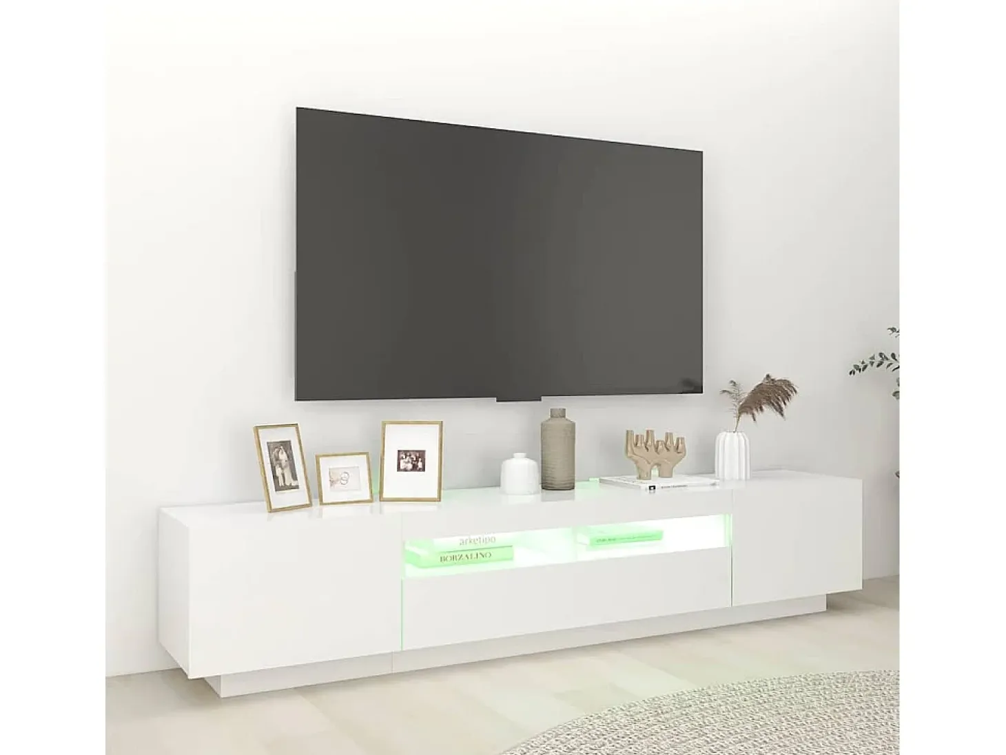 Móvel de TV com luzes LED 200x35x40 cm branco