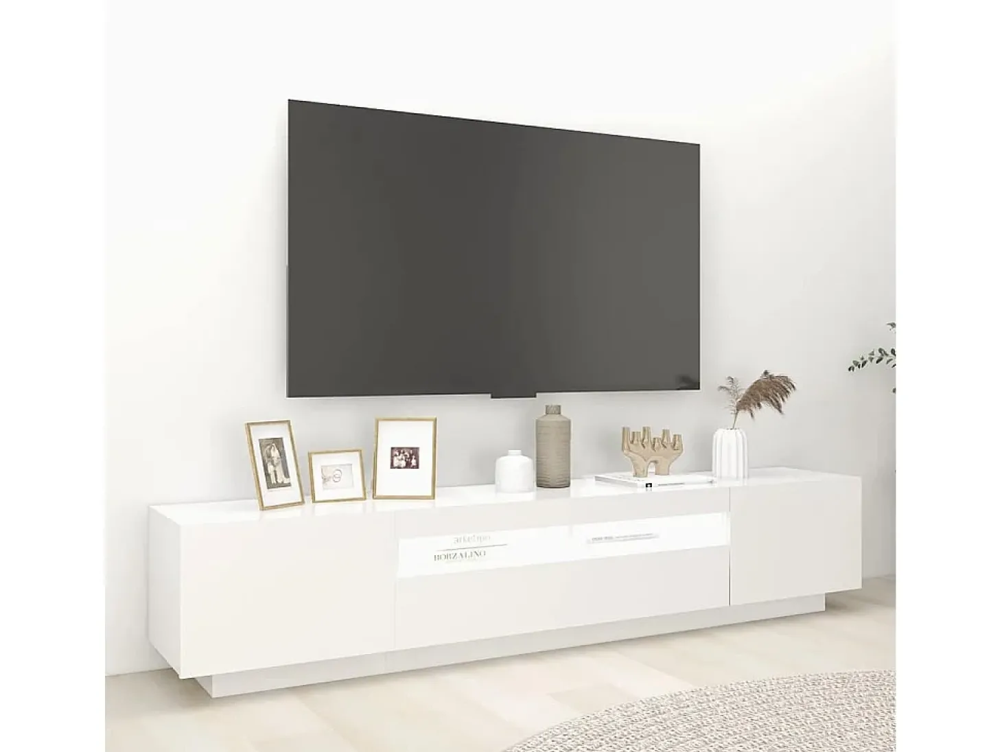 Móvel de TV com luzes LED 200x35x40 cm branco