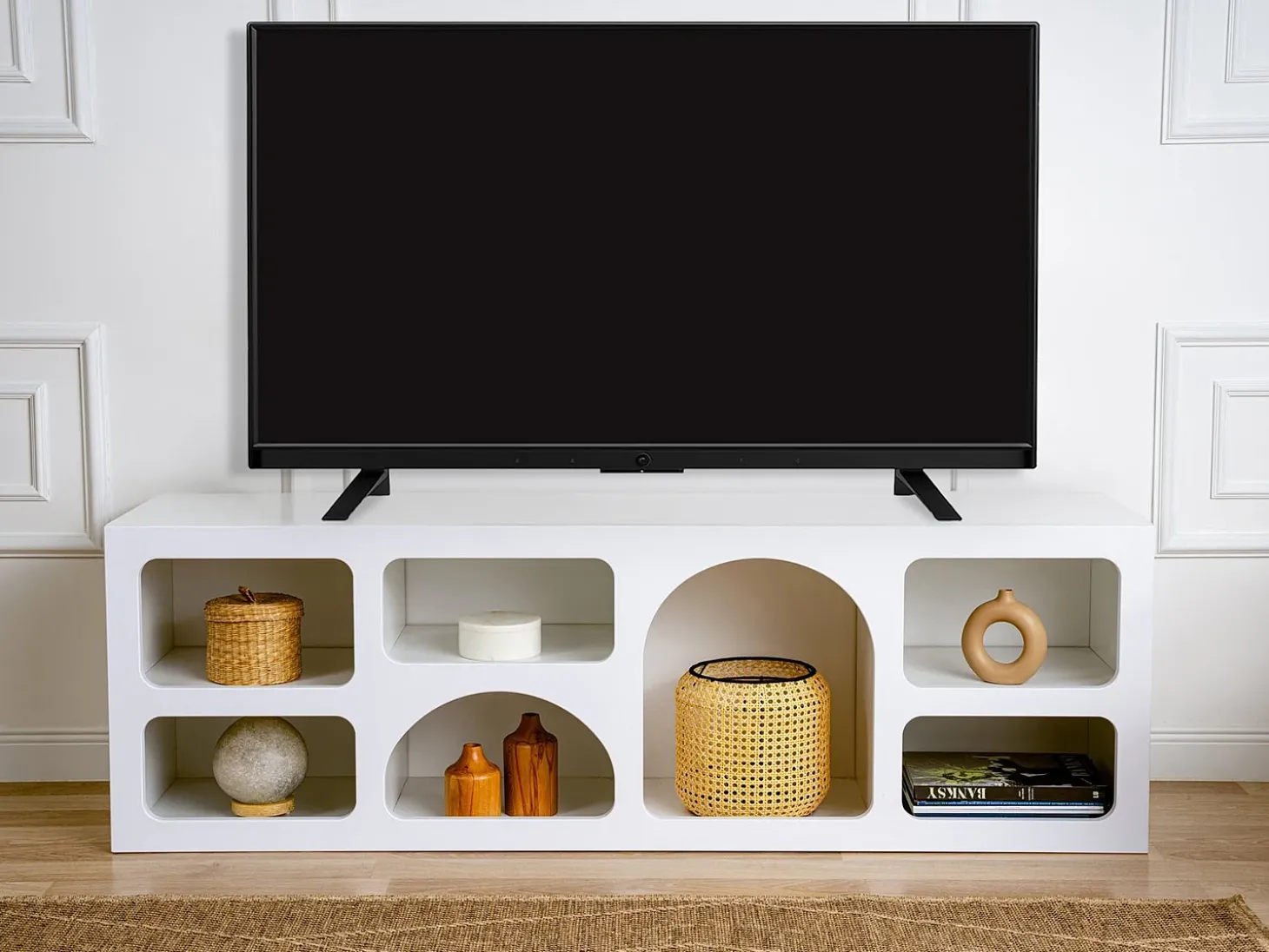 Móvel de TV de design com 7 prateleiras - Cor: Branco - LUELA