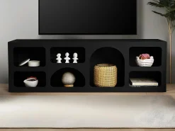Móvel de TV de design com 7 prateleiras - Cor: Preto - LUELA