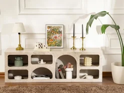 Móvel de TV de design com 7 nichos - Efeito mármore bege - LUELA