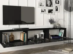 Móvel de TV de parede com 3 portas - Cor: Efeito mármore preto - VIKILA