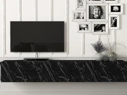 Móvel de TV de parede com 3 portas - Cor: Efeito mármore preto - VIKILA