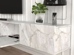 Móvel de TV de parede com 3 portas - Efeito mármore branco - VIKILA