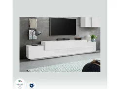 Móvel de TV Dlamann, Aparador baixo da sala, Base de móvel de TV, 100% Fabricado em Itália, 240x45h52 cm, Branco brilhante