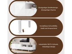 Móvel de TV estilo boêmio com 2 portas e 2 gavetas - 200 x 40 x 51 cm - Aglomerado - para sala de jantar - Branco