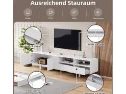 Móvel de TV estilo boêmio com 2 portas e 2 gavetas - 200 x 40 x 51 cm - Aglomerado - para sala de jantar - Branco