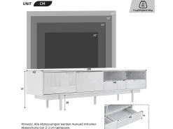 Móvel de TV estilo boêmio com 2 portas e 2 gavetas - 200 x 40 x 51 cm - Aglomerado - para sala de jantar - Branco