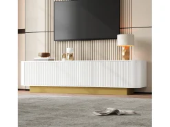 Móvel de TV moderno - 170 x 40,5 x 47 cm - com 3 portas - frente texturizada - MDF + aglomerado - branco