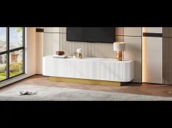 Móvel de TV moderno - 170 x 40,5 x 47 cm - com 3 portas - frente texturizada - MDF + aglomerado - branco