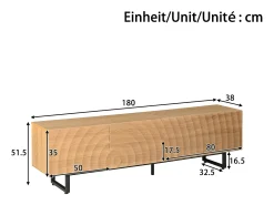Móvel de TV moderno - 180 x 38 x 51,5 cm - com 2 portas + 2 gavetas - design exclusivo - textura 3D - aglomerado - cor natural