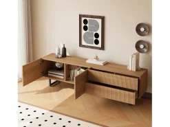 Móvel de TV moderno - 180 x 38 x 51,5 cm - com 2 portas + 2 gavetas - design exclusivo - textura 3D - aglomerado - cor natural