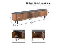 Móvel de TV moderno - 190 x 35 x 45 cm - com 4 portas - Design exclusivo - MDF + aglomerado - marrom