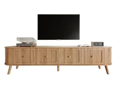 Móvel de TV moderno - 180 x 38 x 47 cm - com 4 portas + pés de madeira - design exclusivo - MDF + aglomerado - cor natural
