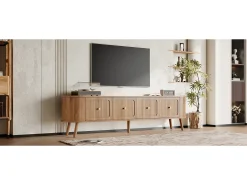 Móvel de TV moderno - 180 x 38 x 47 cm - com 4 portas + pés de madeira - design exclusivo - MDF + aglomerado - cor natural