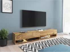 Móvel de TV moderno 180 cm – sem puxadores, cor carvalho Wotan, mate, de chão ou suspenso