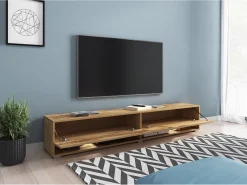 Móvel de TV moderno 180 cm – sem puxadores, cor carvalho Wotan, mate, de chão ou suspenso