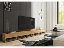 Móvel de TV moderno 300 cm com LED – sem puxadores, carvalho wotan, suspenso ou de pé