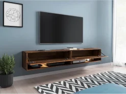 Móvel de TV moderno 180 cm com LED sem puxadores – old style mate suspenso ou de chão