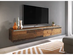 Móvel de TV moderno 180 cm para sala – 2 portas, sem puxadores, acabamento mate, de chão ou suspenso, estilo vintage