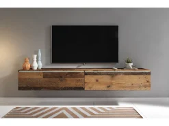 Móvel de TV moderno 180 cm para sala – 2 portas, sem puxadores, acabamento mate, de chão ou suspenso, estilo vintage
