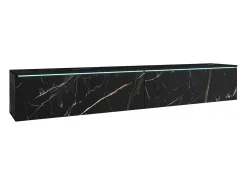 Móvel de TV moderno 180 cm para sala com LED – 2 portas, sem puxadores, mármore fosco, de chão ou suspenso