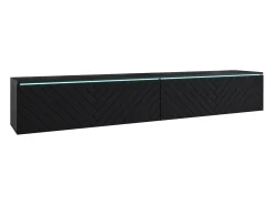 Móvel de TV moderno 180 cm para sala – 2 portas sem puxadores, acabamento mate, de chão ou suspenso, frentes em MDF espinha de peixe preto mate