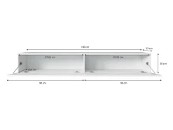 Móvel de TV moderno 180 cm para sala – 2 portas sem puxadores, acabamento mate, de chão ou suspenso, frentes em MDF espinha de peixe preto mate