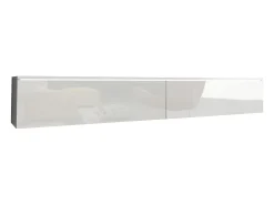 Móvel de TV moderno 180 cm para sala – 2 portas, sem puxadores, mate + brilho, de chão ou suspenso, branco / branco brilho